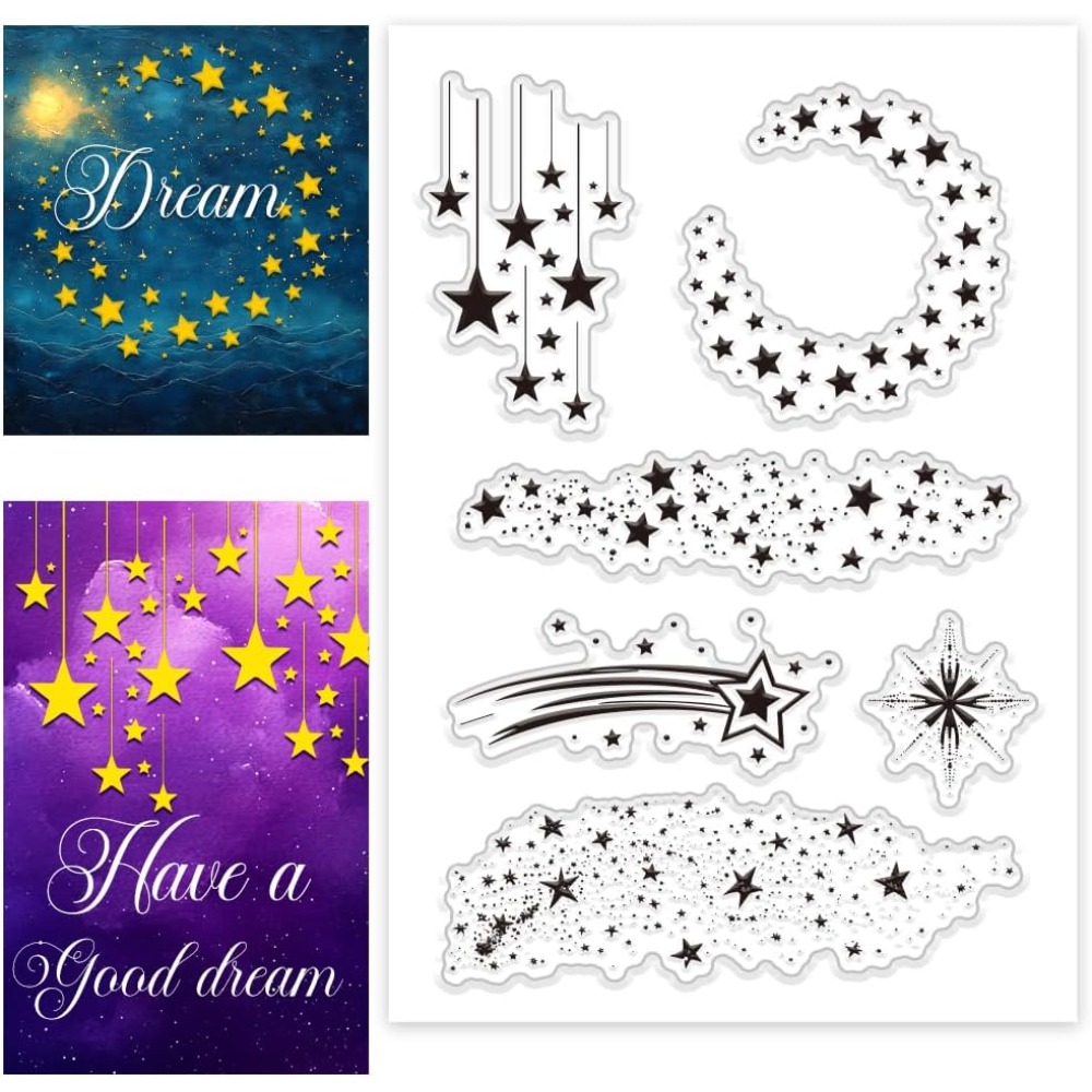 Clear Silicone Stamps For Card Making - Timbres transparents étoiles nuit étoiles bordure
