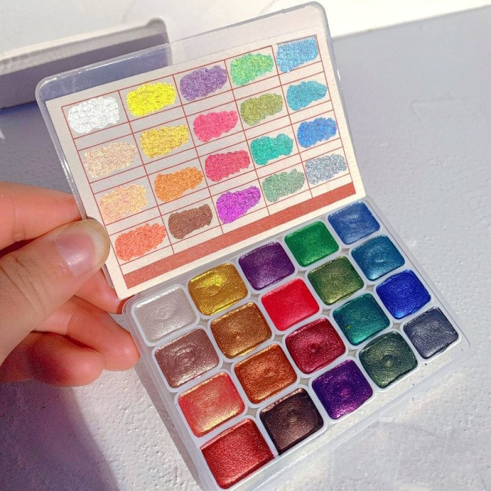 Watercolor Paint Set Solid Pigment - Ensemble de peintures à l’aquarelle métallisées